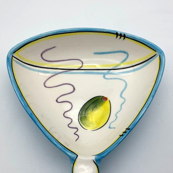 Clay Art Martini Glass Shaped Olive or Bar Snack Ceramic Serving Dish - Picture 2 of 5